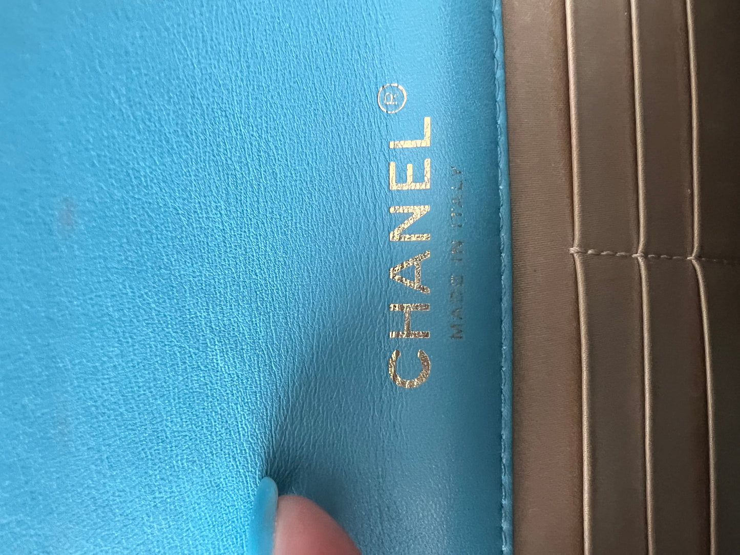Chanel turquoise golden class lizard skin