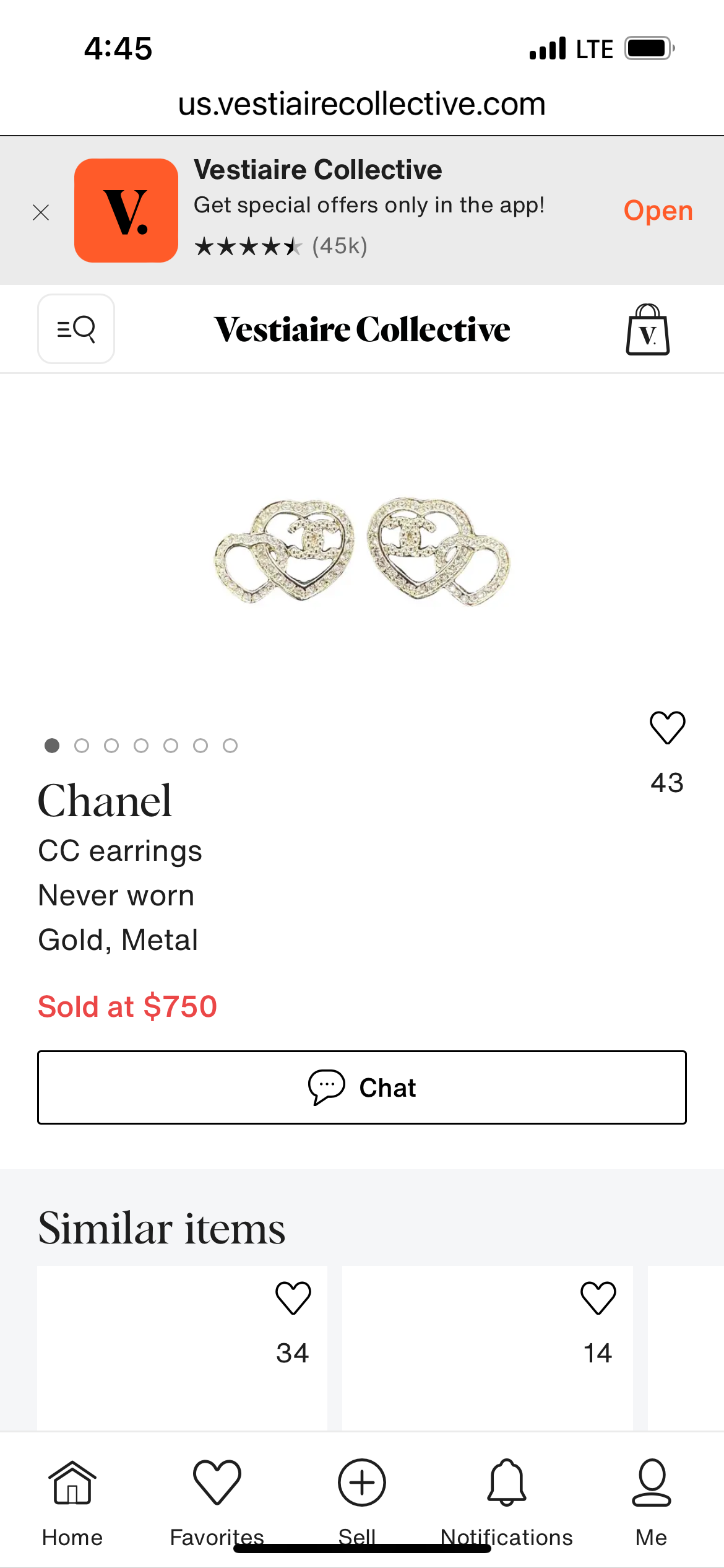 Chanel double heart earrings