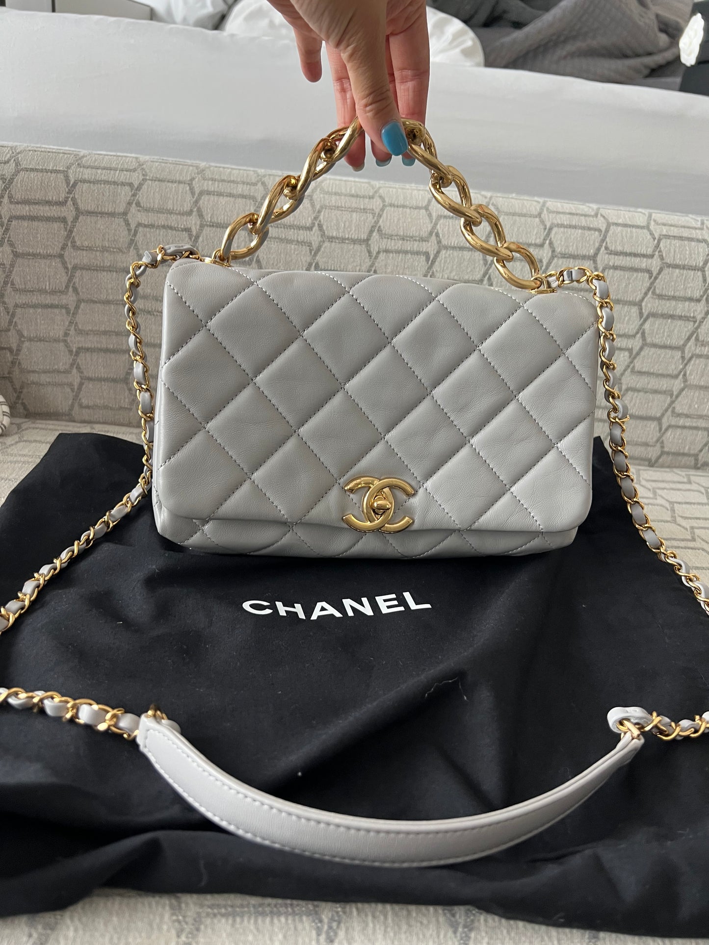 Chanel trendy double chain grey single flap