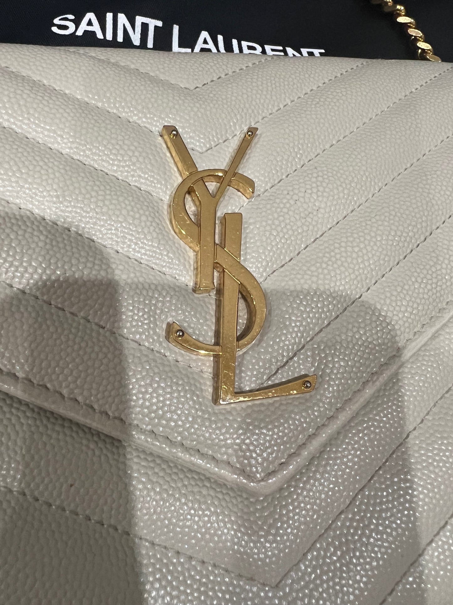 YSL cassandre envelope crossbody large ivory