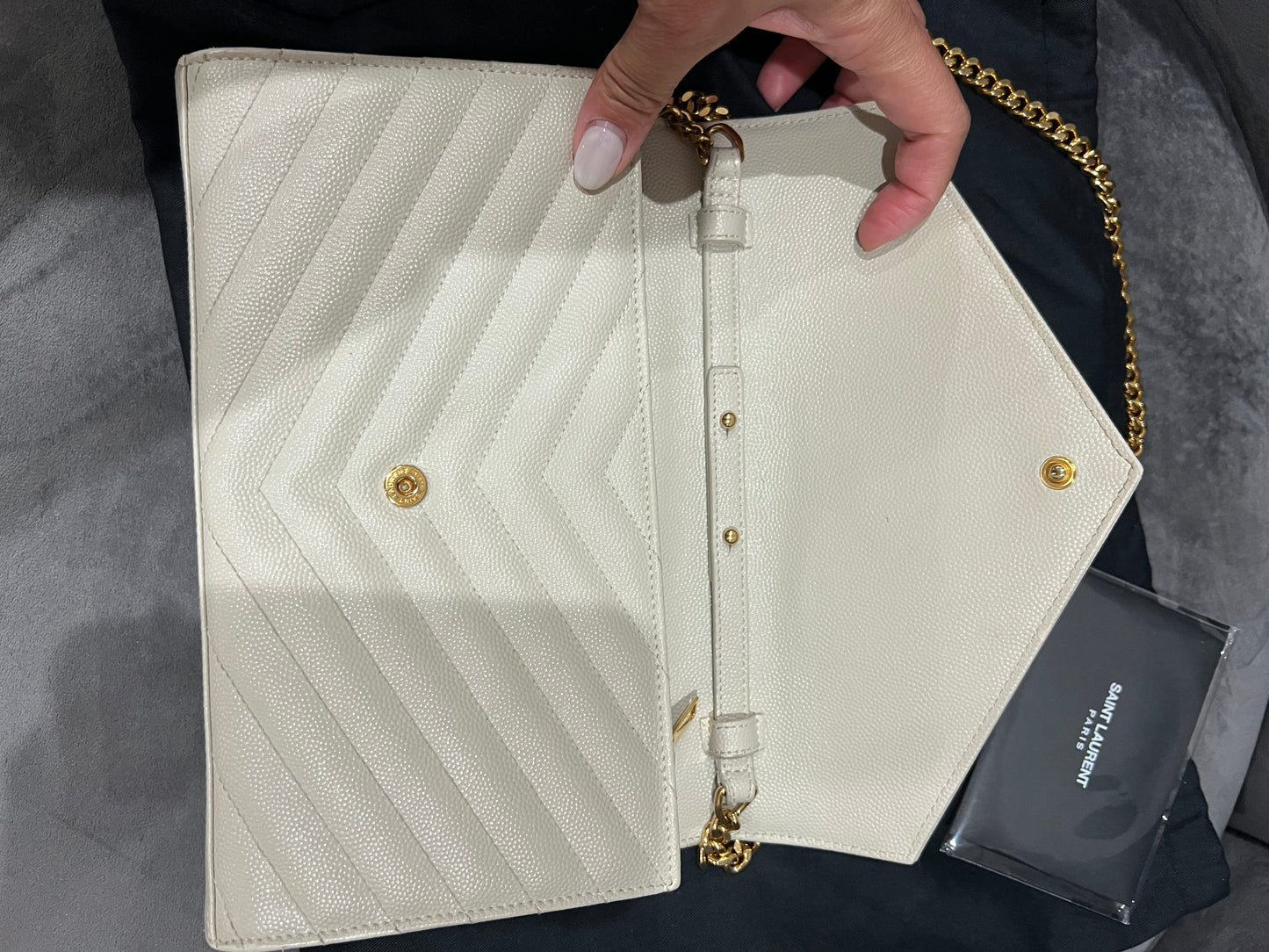 YSL cassandre envelope crossbody large ivory