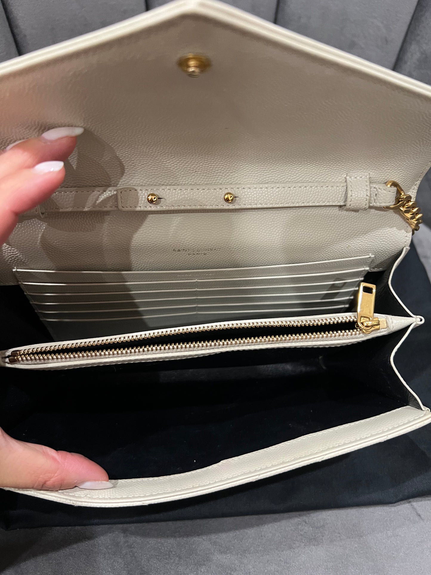 YSL cassandre envelope crossbody large ivory