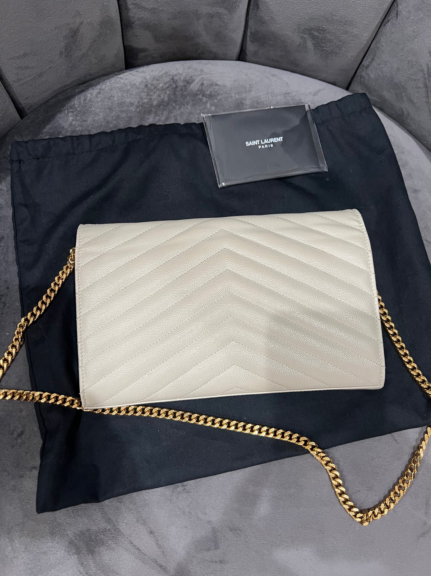 YSL cassandre envelope crossbody large ivory