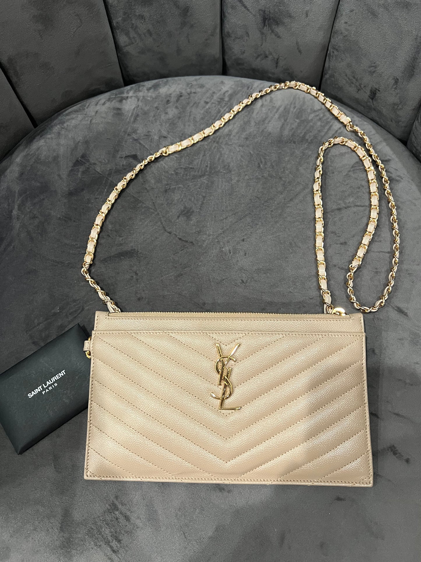 Beige Yves Saint Laurent wristlet / crossbody