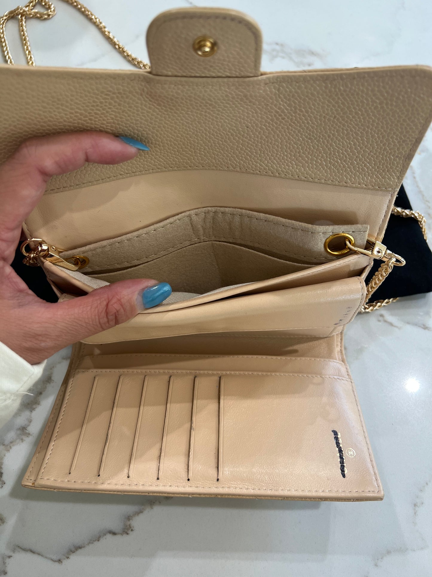Chanel beige timeless wallet on chain