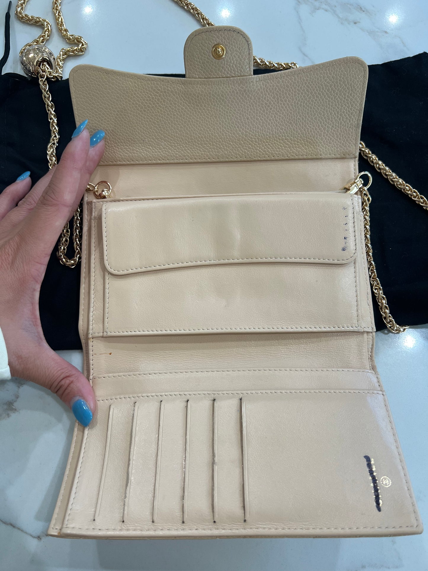 Chanel beige timeless wallet on chain
