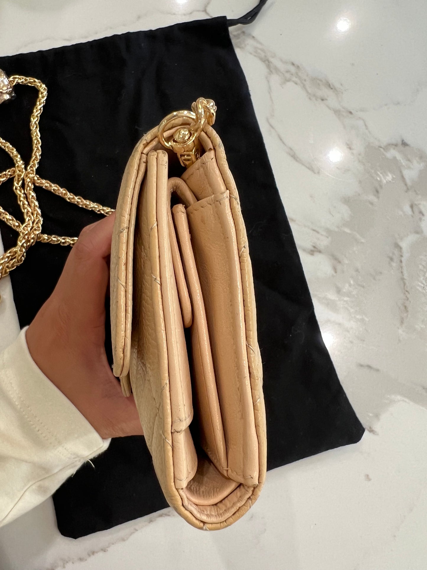 Chanel beige timeless wallet on chain
