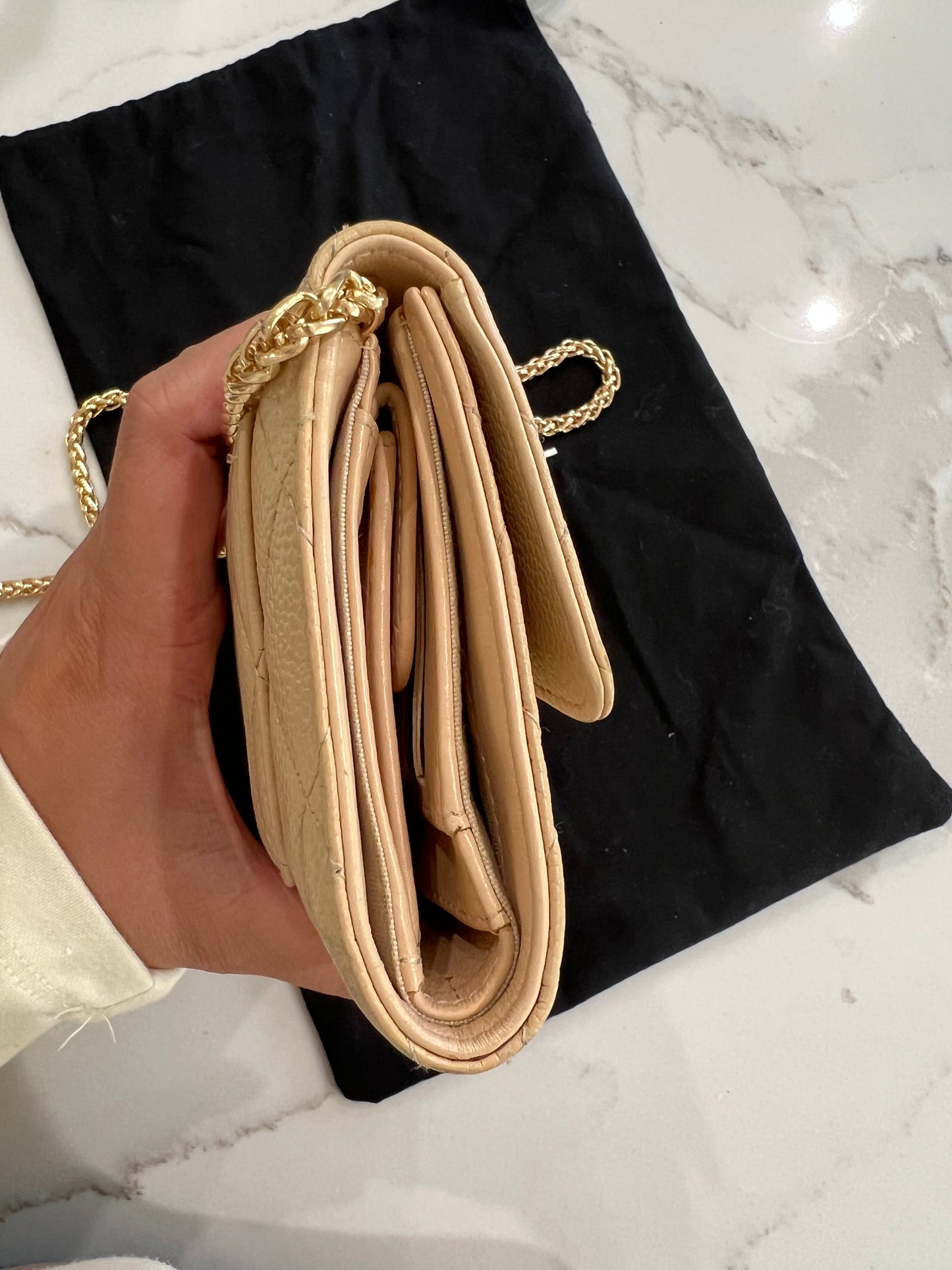Chanel beige timeless wallet on chain