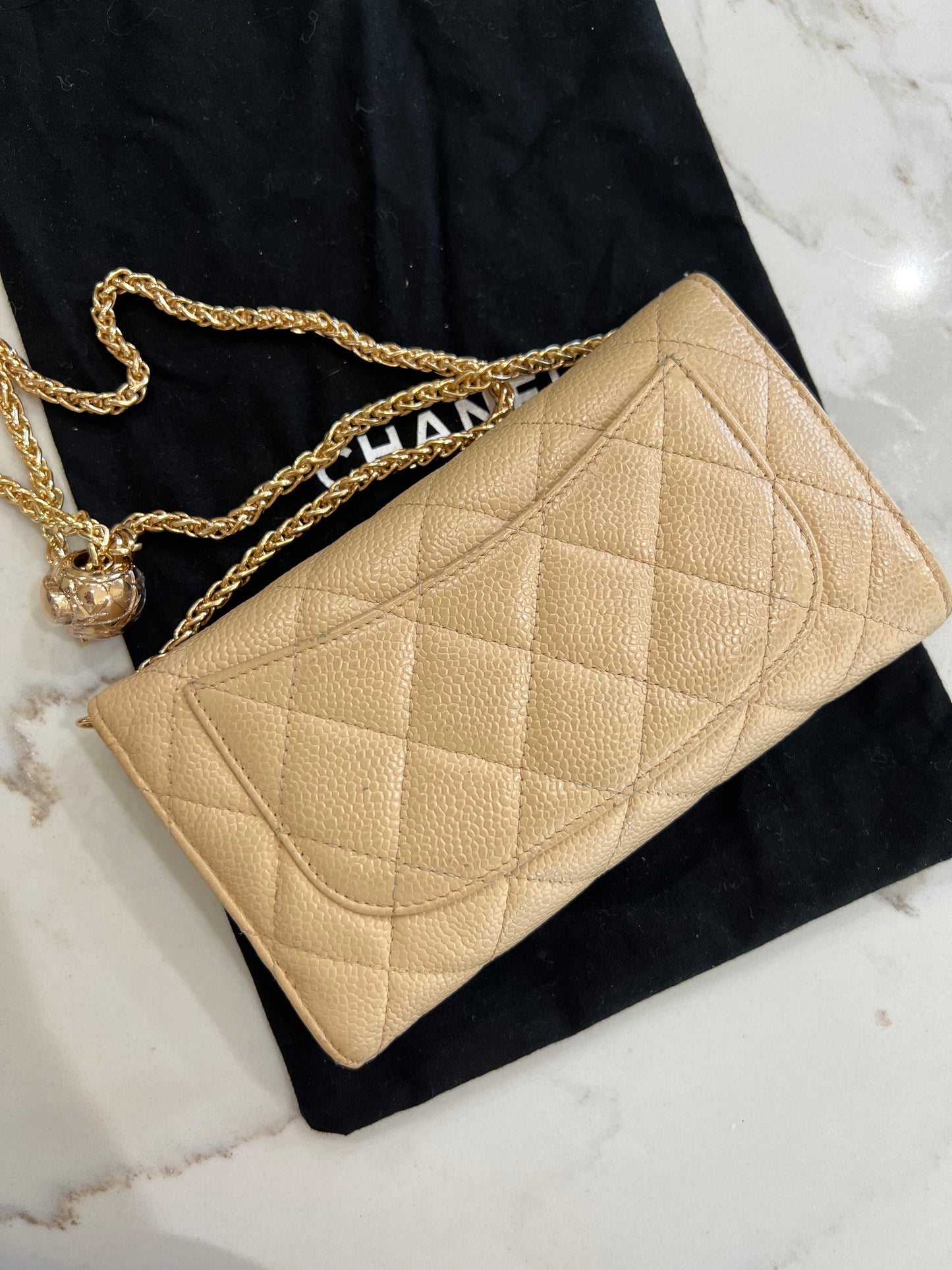 Chanel beige timeless wallet on chain