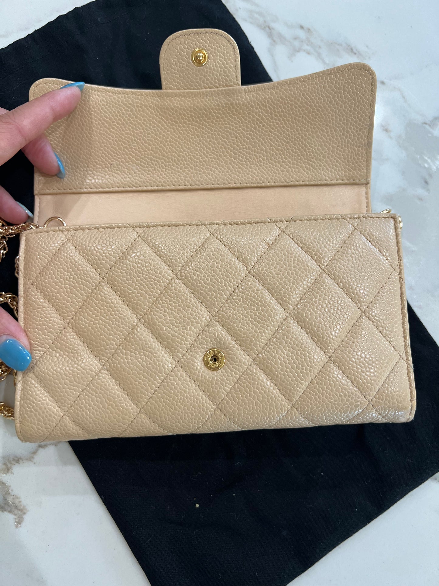 Chanel beige timeless wallet on chain