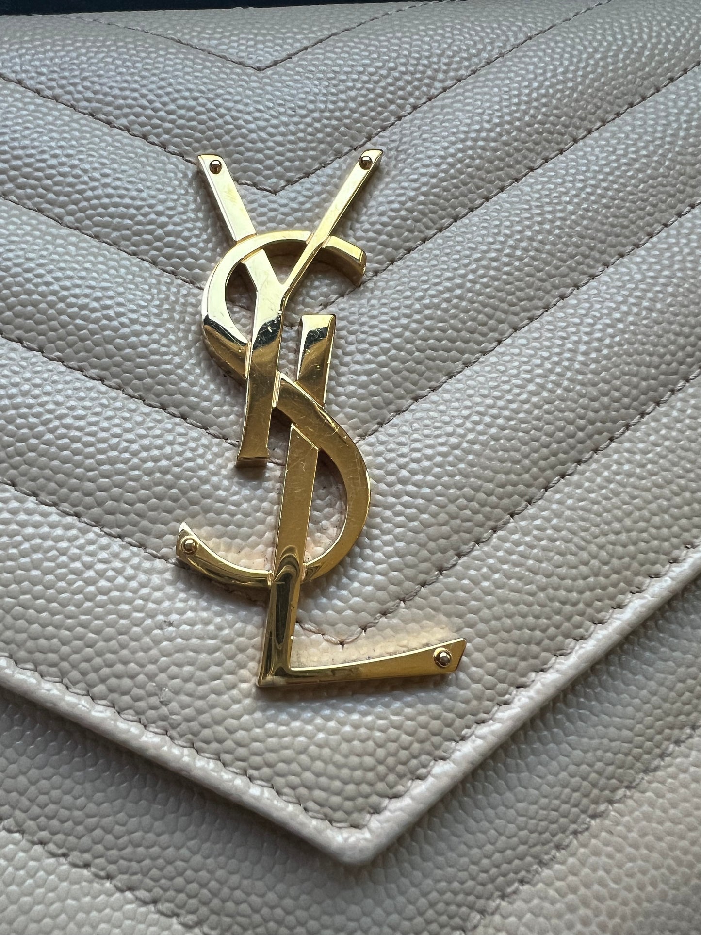 YSL cassandre flap large wallet on chain beige