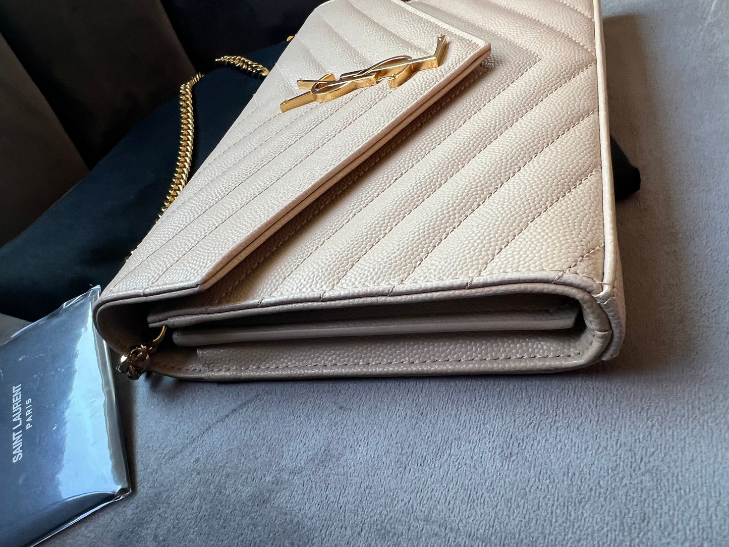 YSL cassandre flap large wallet on chain beige