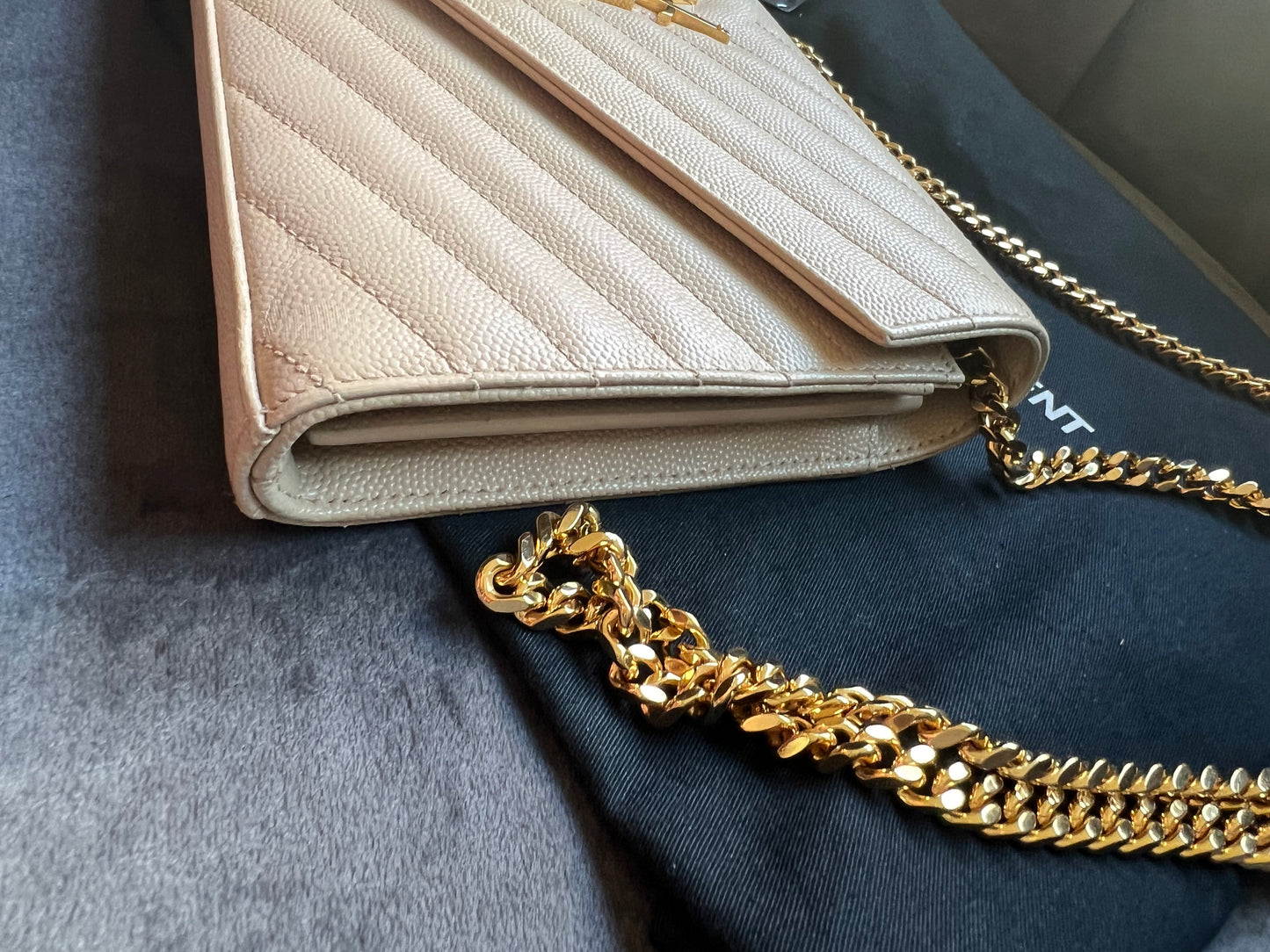 YSL cassandre flap large wallet on chain beige