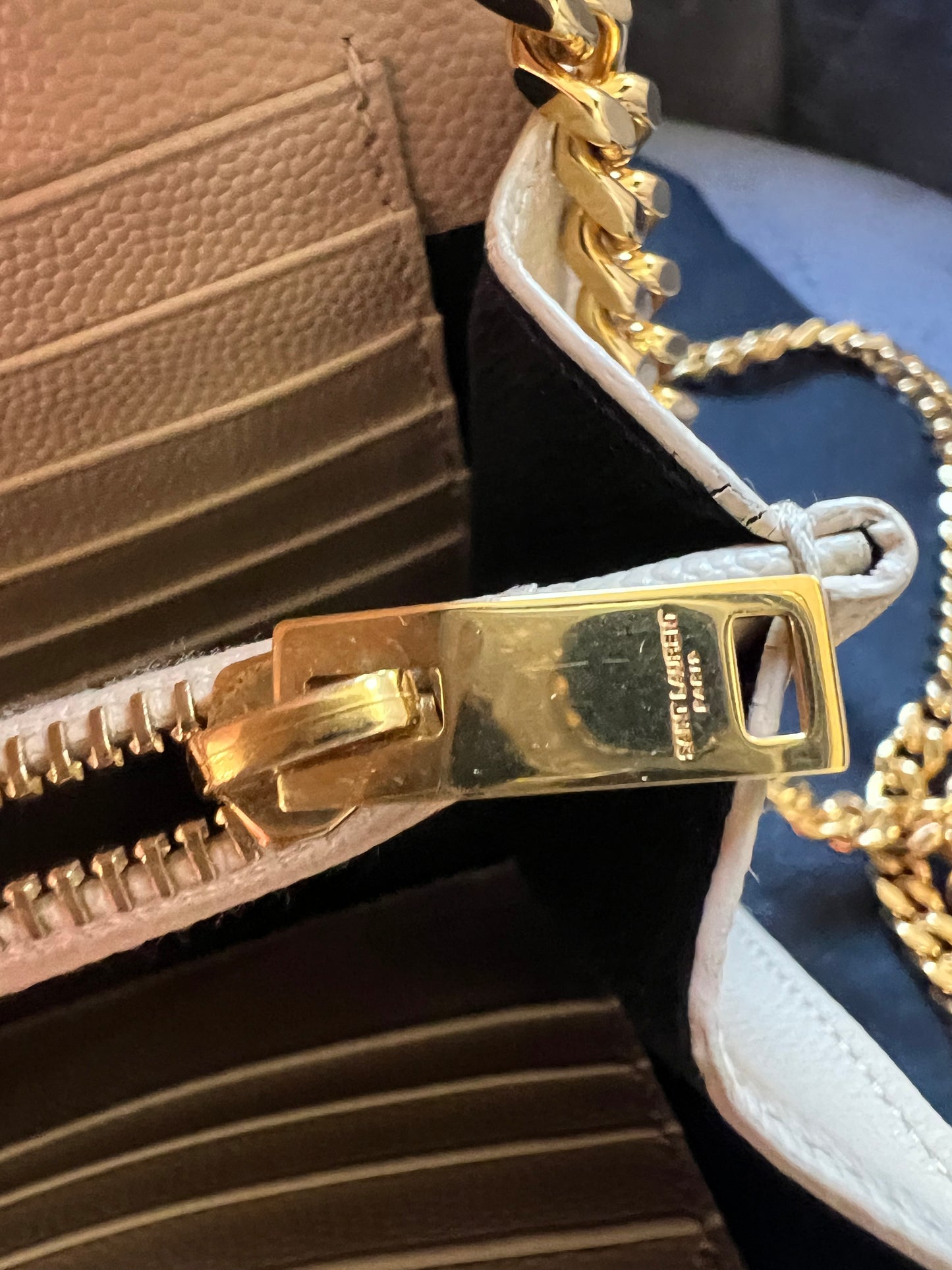 YSL cassandre flap large wallet on chain beige