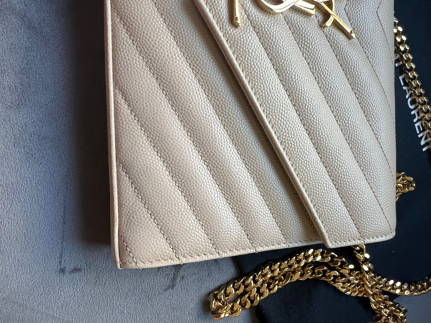 YSL cassandre flap large wallet on chain beige