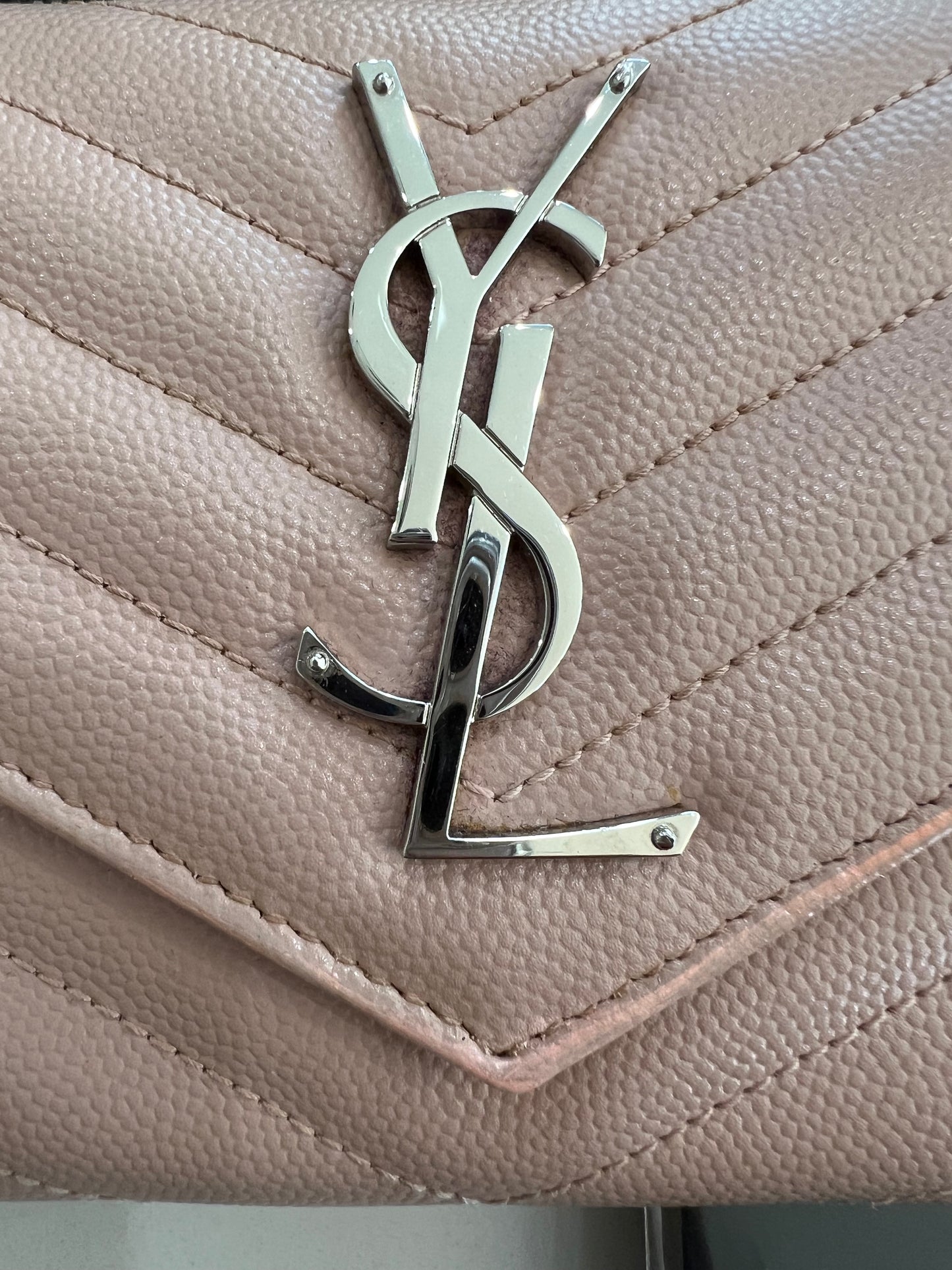 Pink YSL cassandre wallet on chain