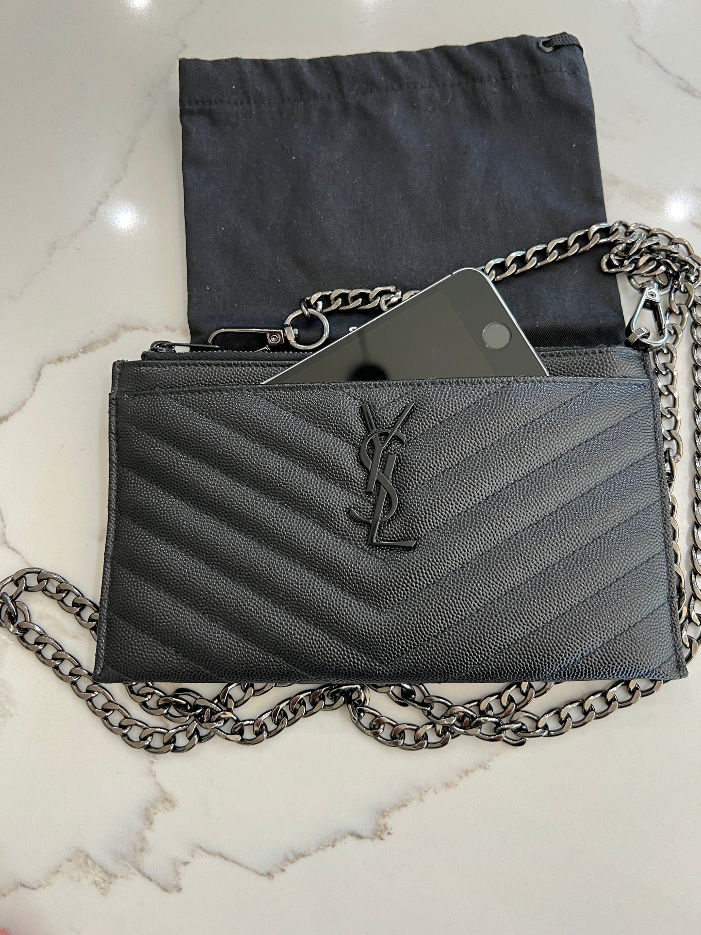 Yves Saint Laurent black monogram clutch crossbody