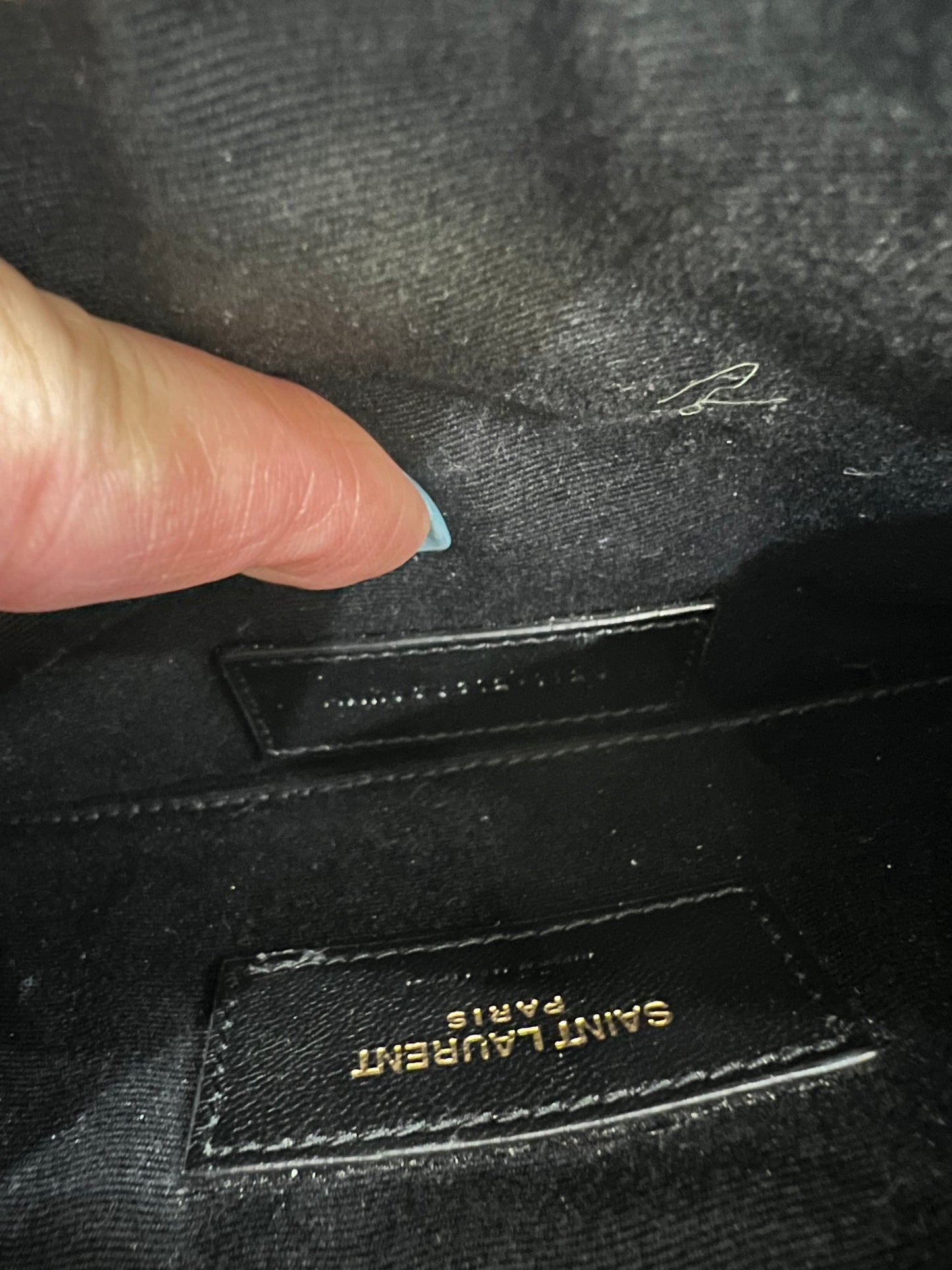 Beige YSL monogram clutch wallet on chain