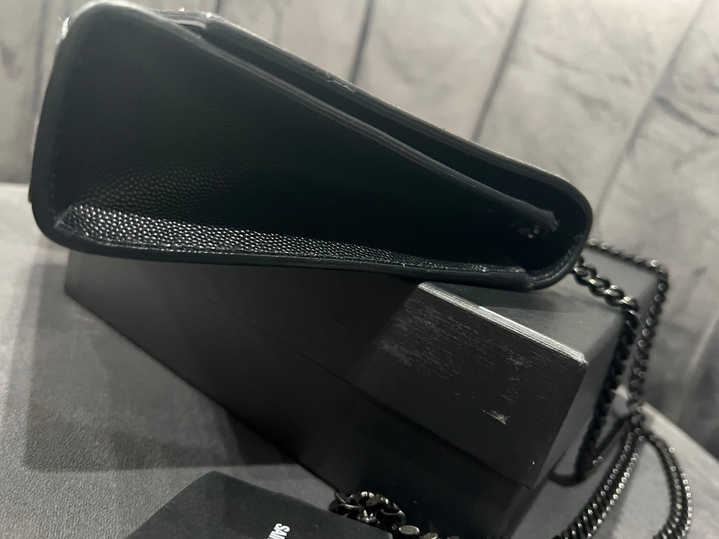YVES SAINT LAURENT Grain De Poudre Medium Classic Monogram Kate Satchel Black