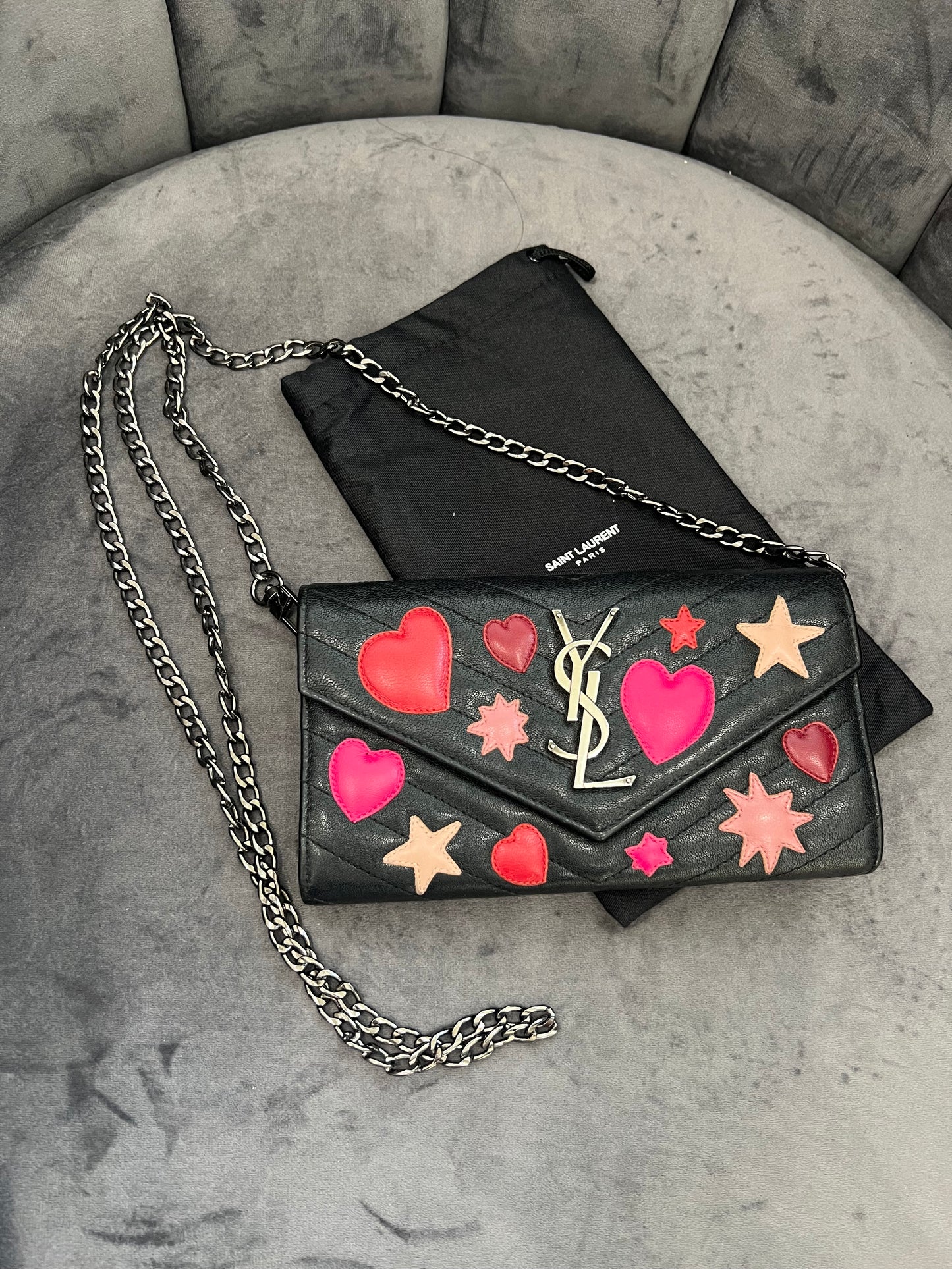 Rare YSL hearts envelope flap wallet on chain