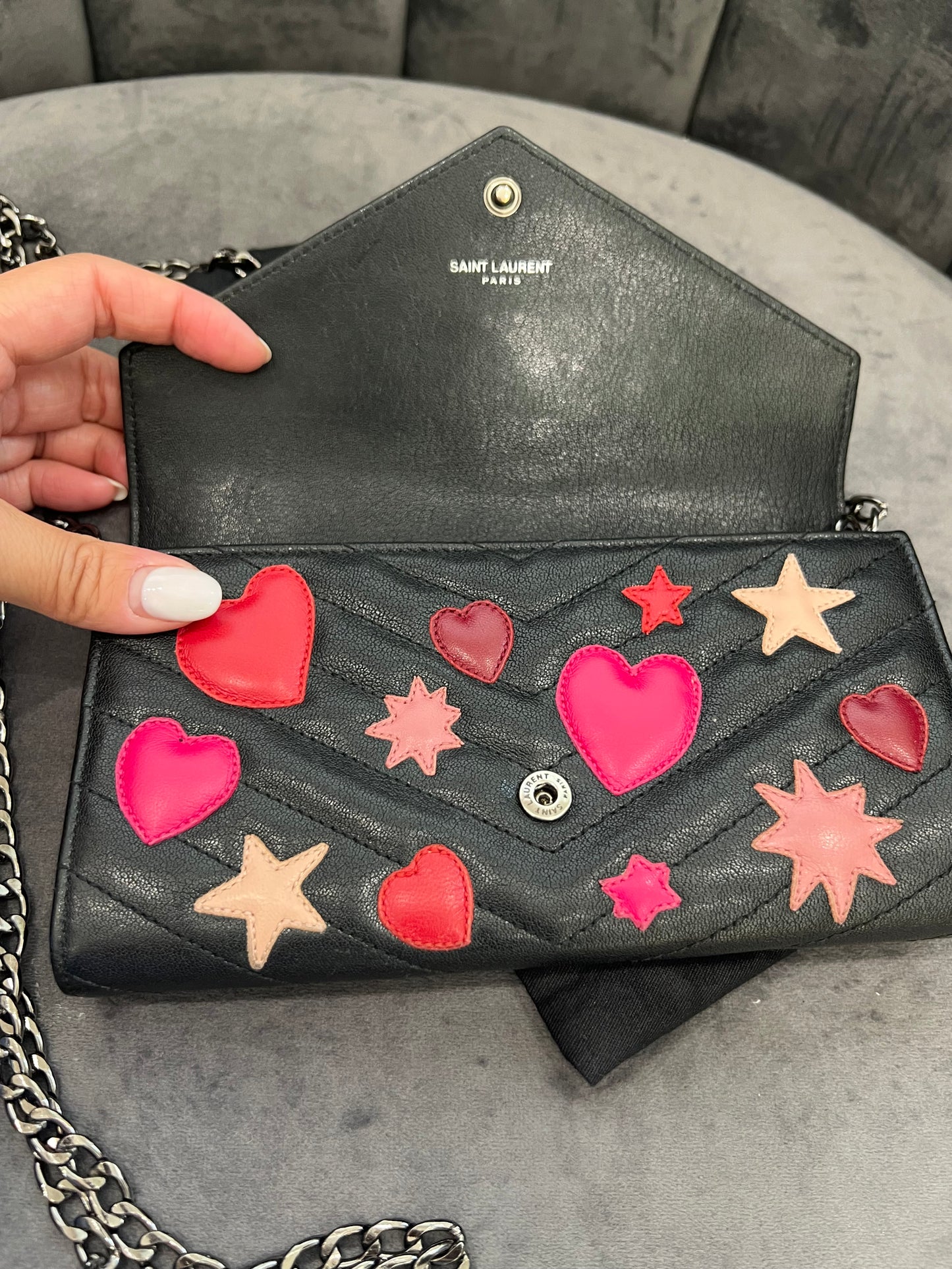 Rare YSL hearts envelope flap wallet on chain