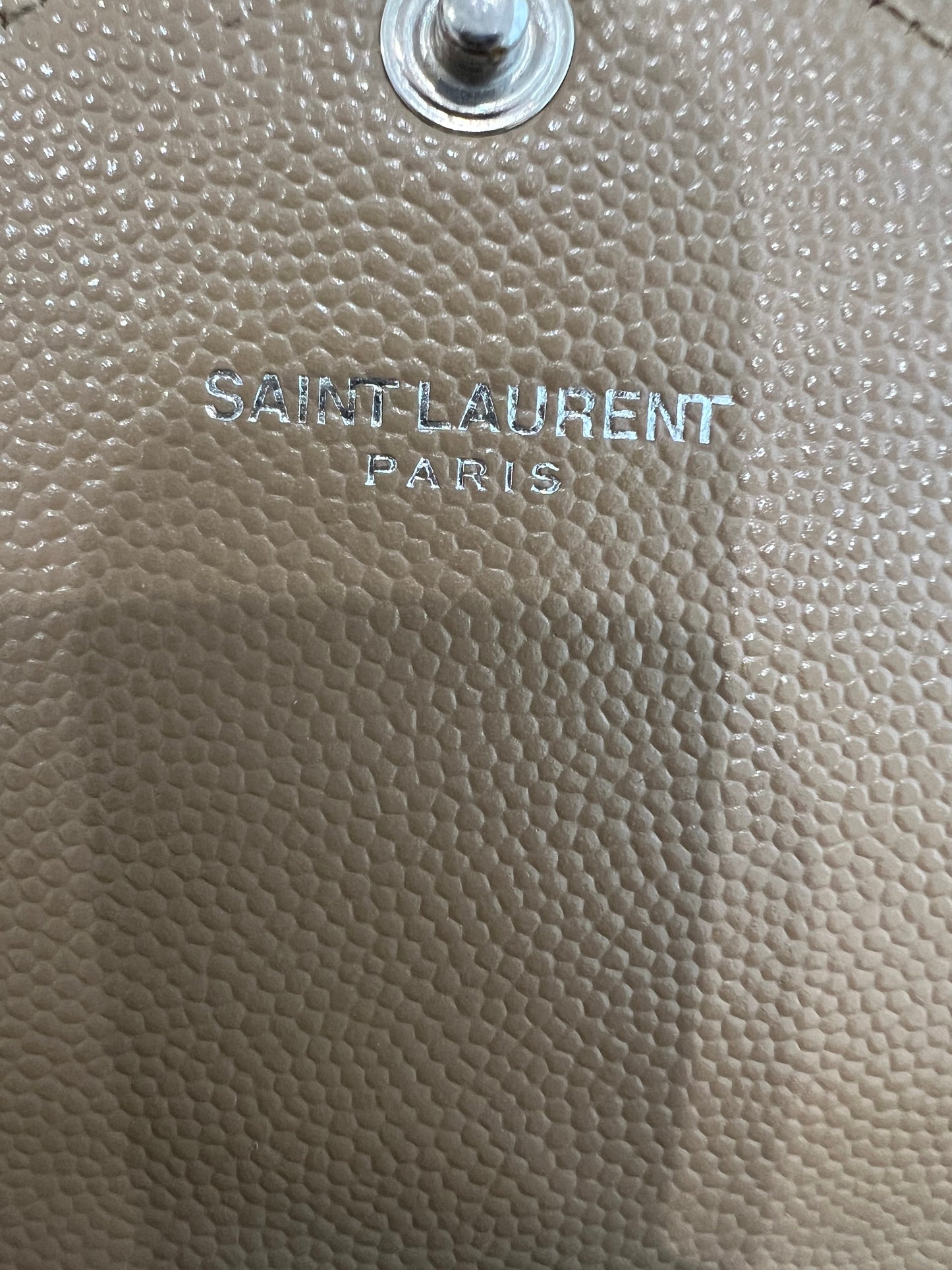 Beige YSL cassandre wallet on chain