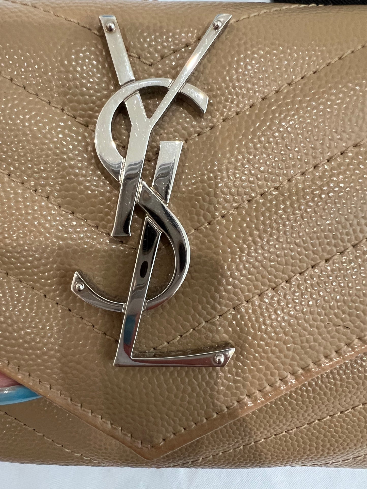Beige YSL cassandre wallet on chain
