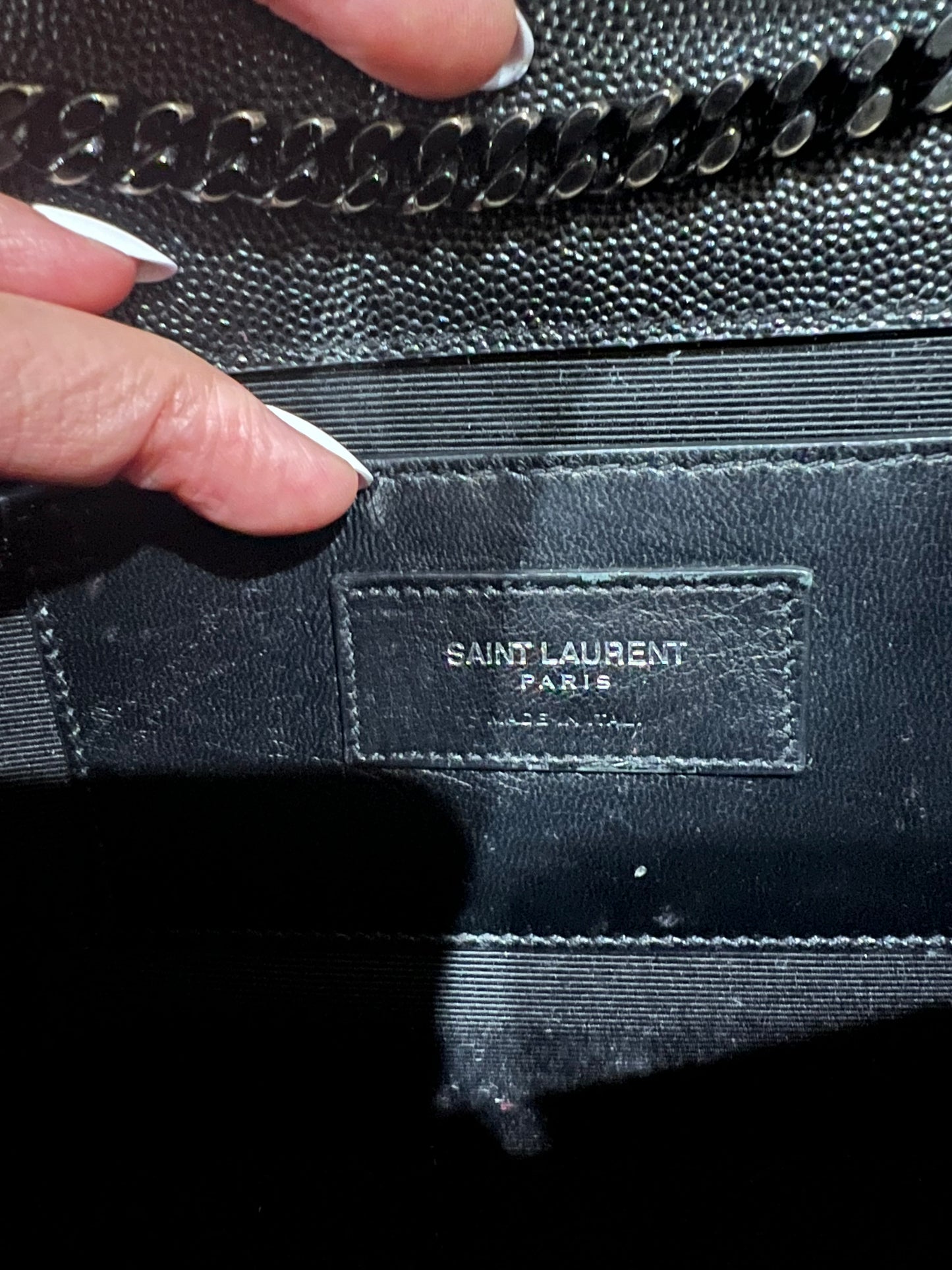 YVES SAINT LAURENT Grain De Poudre Medium Classic Monogram Kate Satchel Black