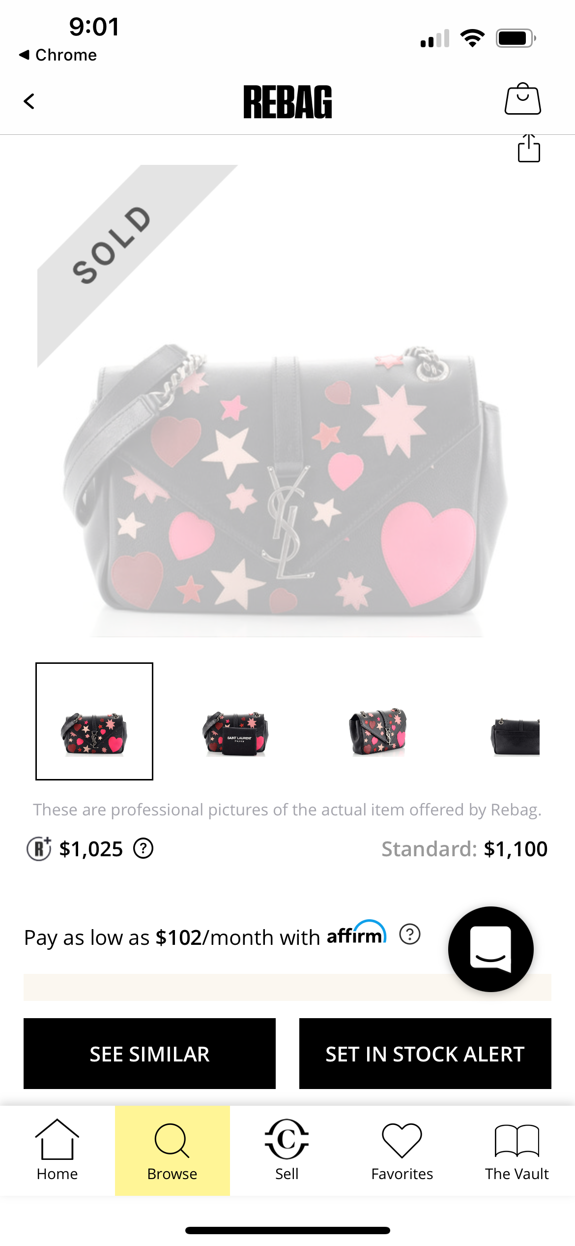 Rare YSL hearts envelope flap wallet on chain