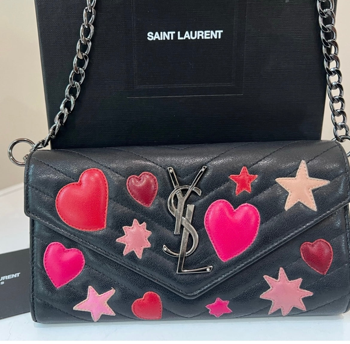 Rare YSL hearts envelope flap wallet on chain