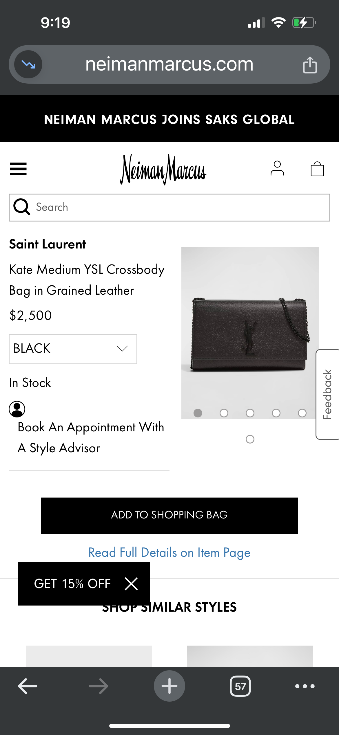 YVES SAINT LAURENT Grain De Poudre Medium Classic Monogram Kate Satchel Black