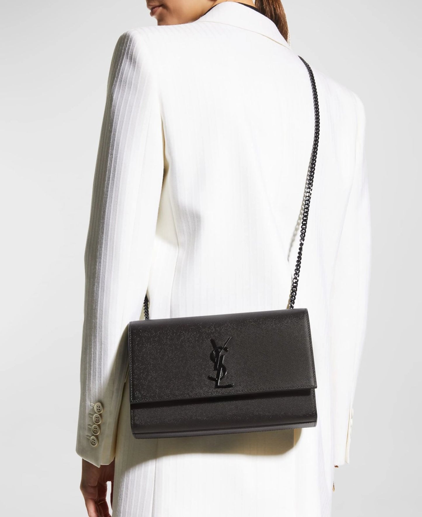 YVES SAINT LAURENT Grain De Poudre Medium Classic Monogram Kate Satchel Black