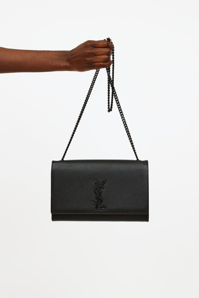 YVES SAINT LAURENT Grain De Poudre Medium Classic Monogram Kate Satchel Black