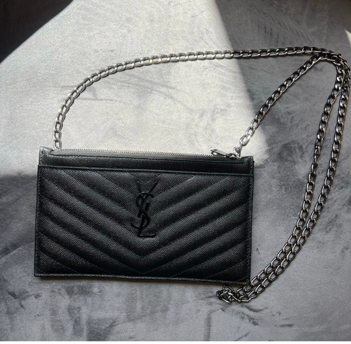 Yves Saint Laurent all black monogram clutch / crossbody