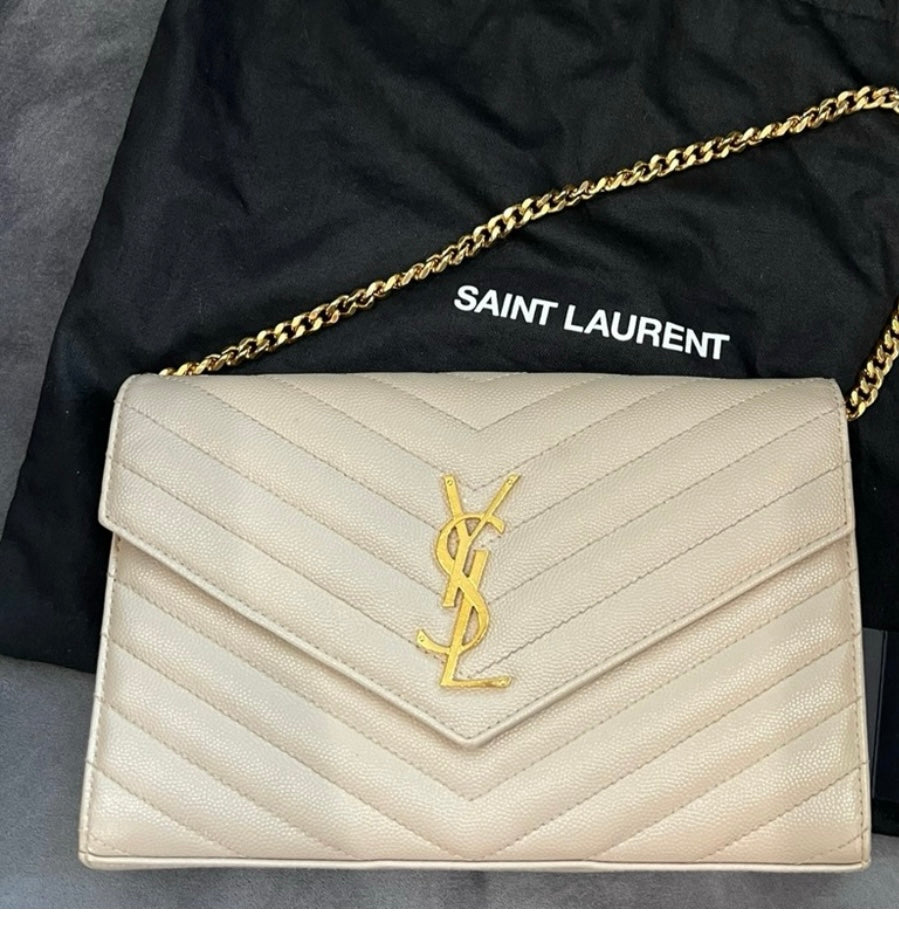 YSL cassandre flap large wallet on chain beige