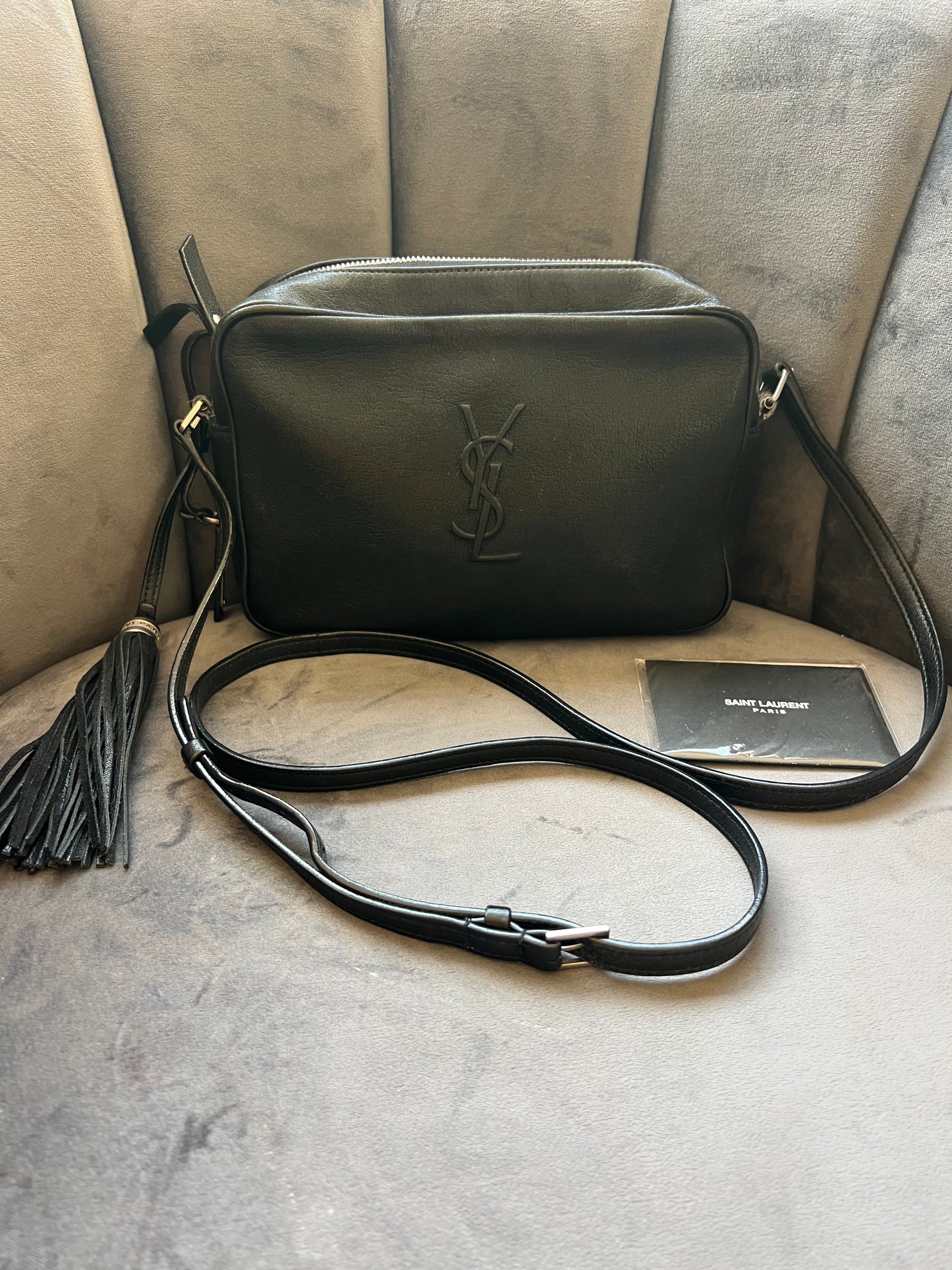 Yves Saint Laurent camera bag embossed black