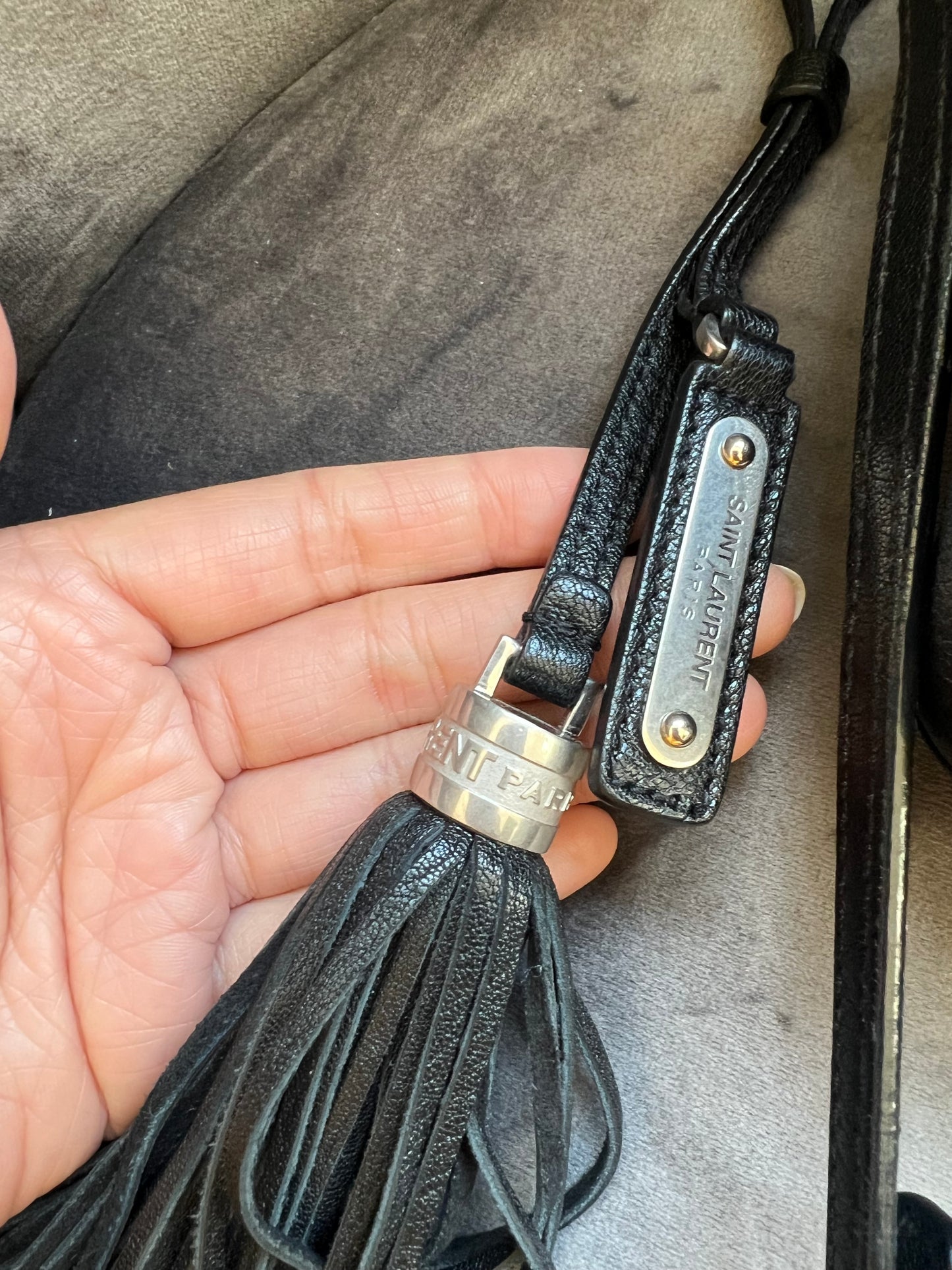 Yves Saint Laurent camera bag embossed black
