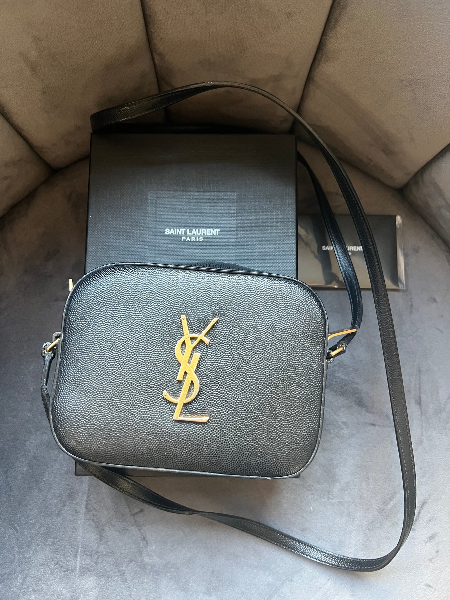 Yves Saint Laurent camera Lou monogram bag pebbled
