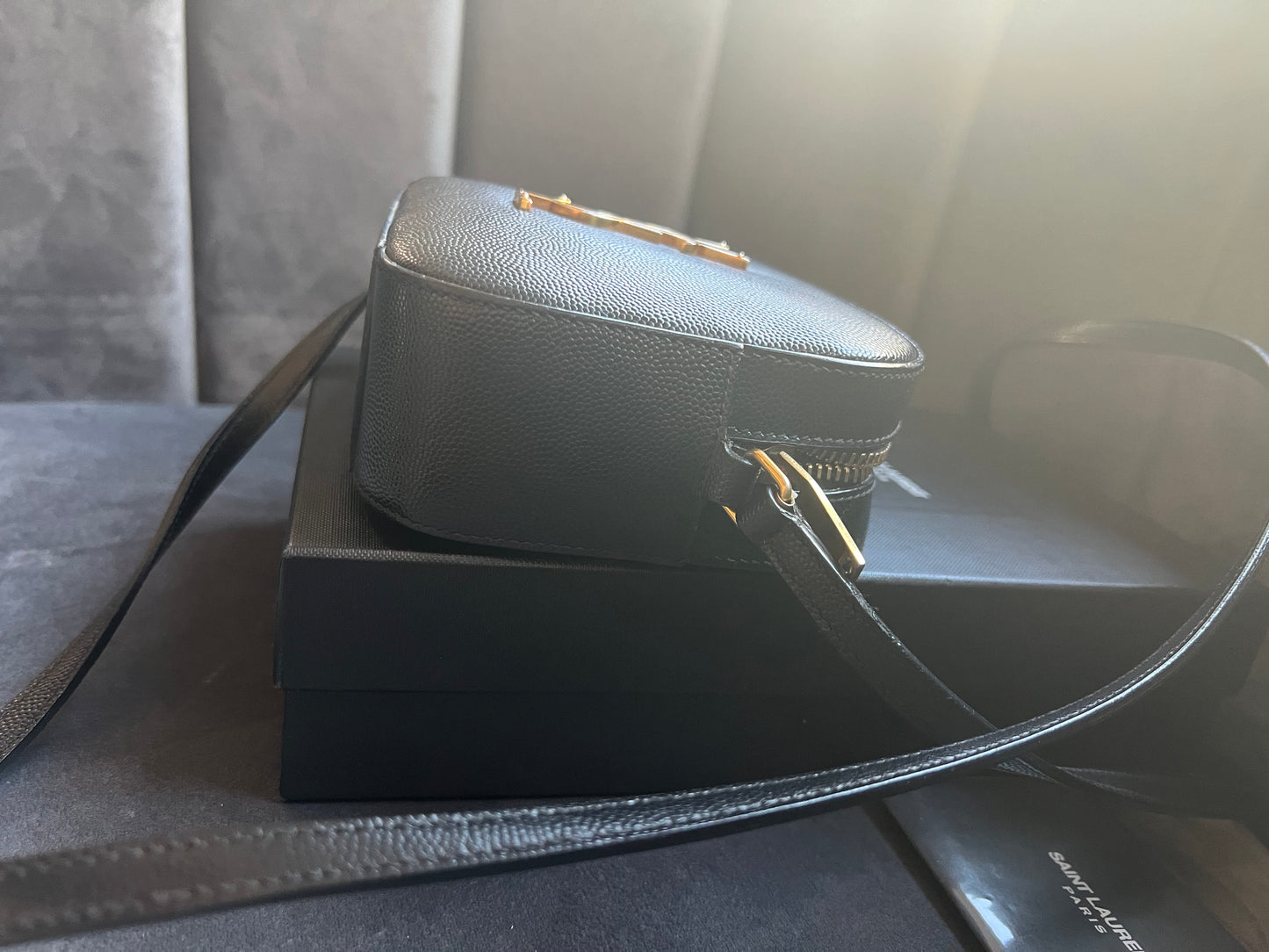 Yves Saint Laurent camera Lou monogram bag pebbled