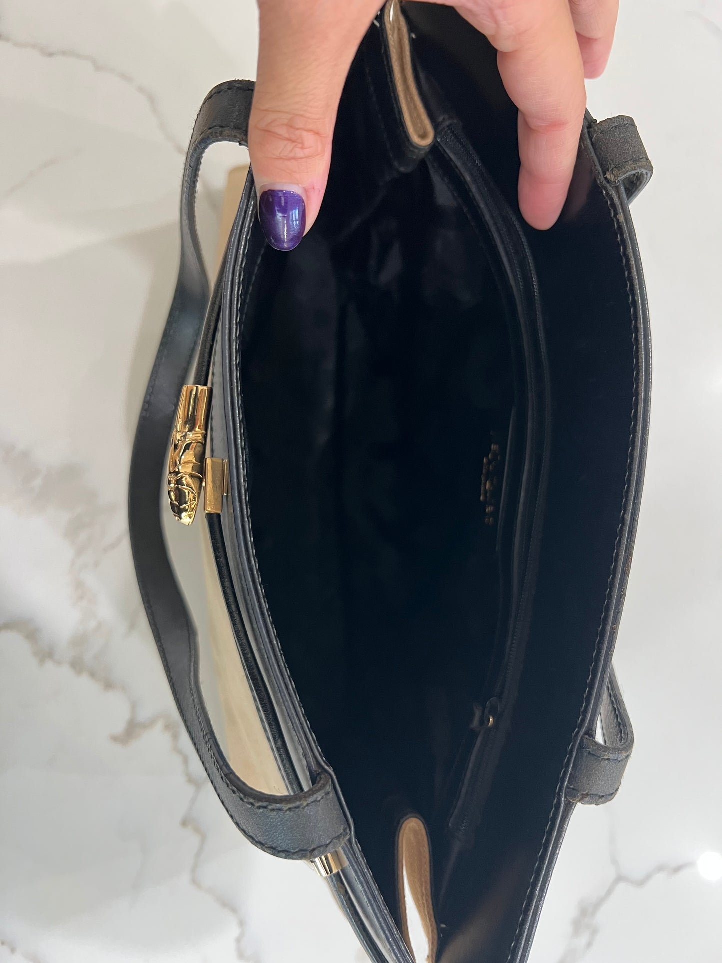 YSL Manhattan canvas tote beige and black