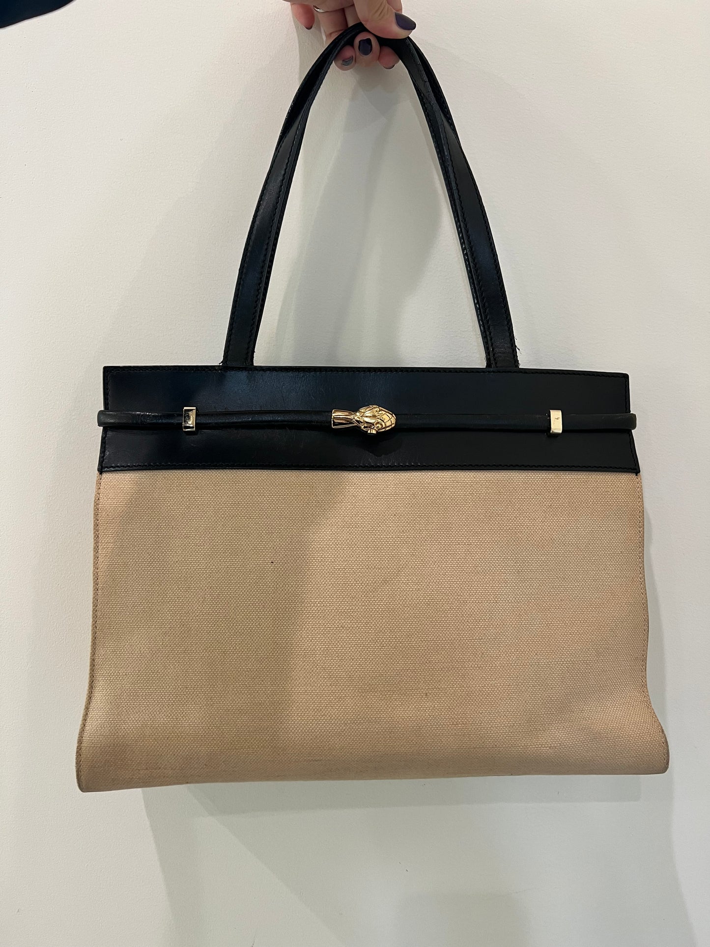 YSL Manhattan canvas tote beige and black