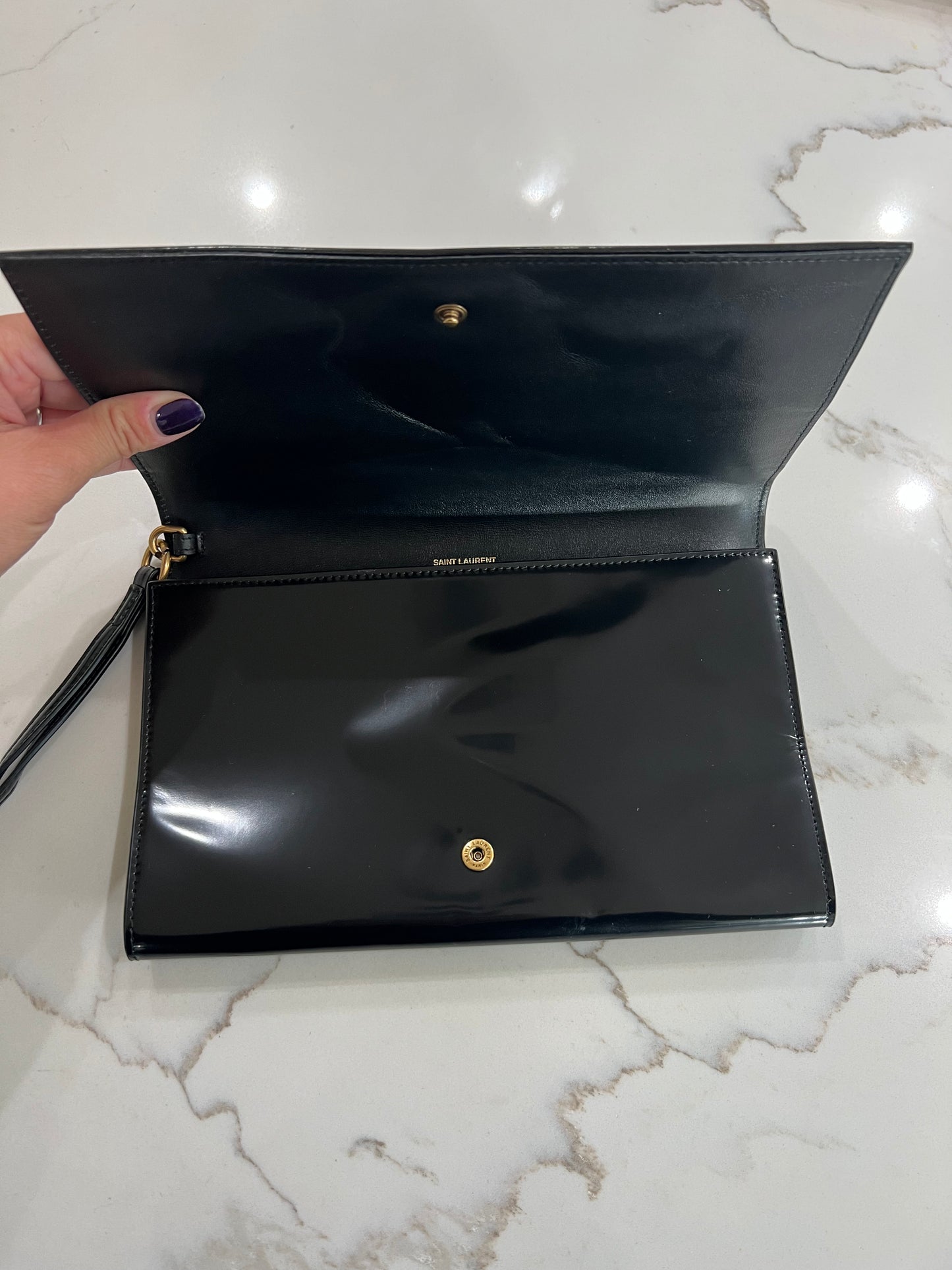 YSL Flap Two Tone Napa Pouch Wristlet