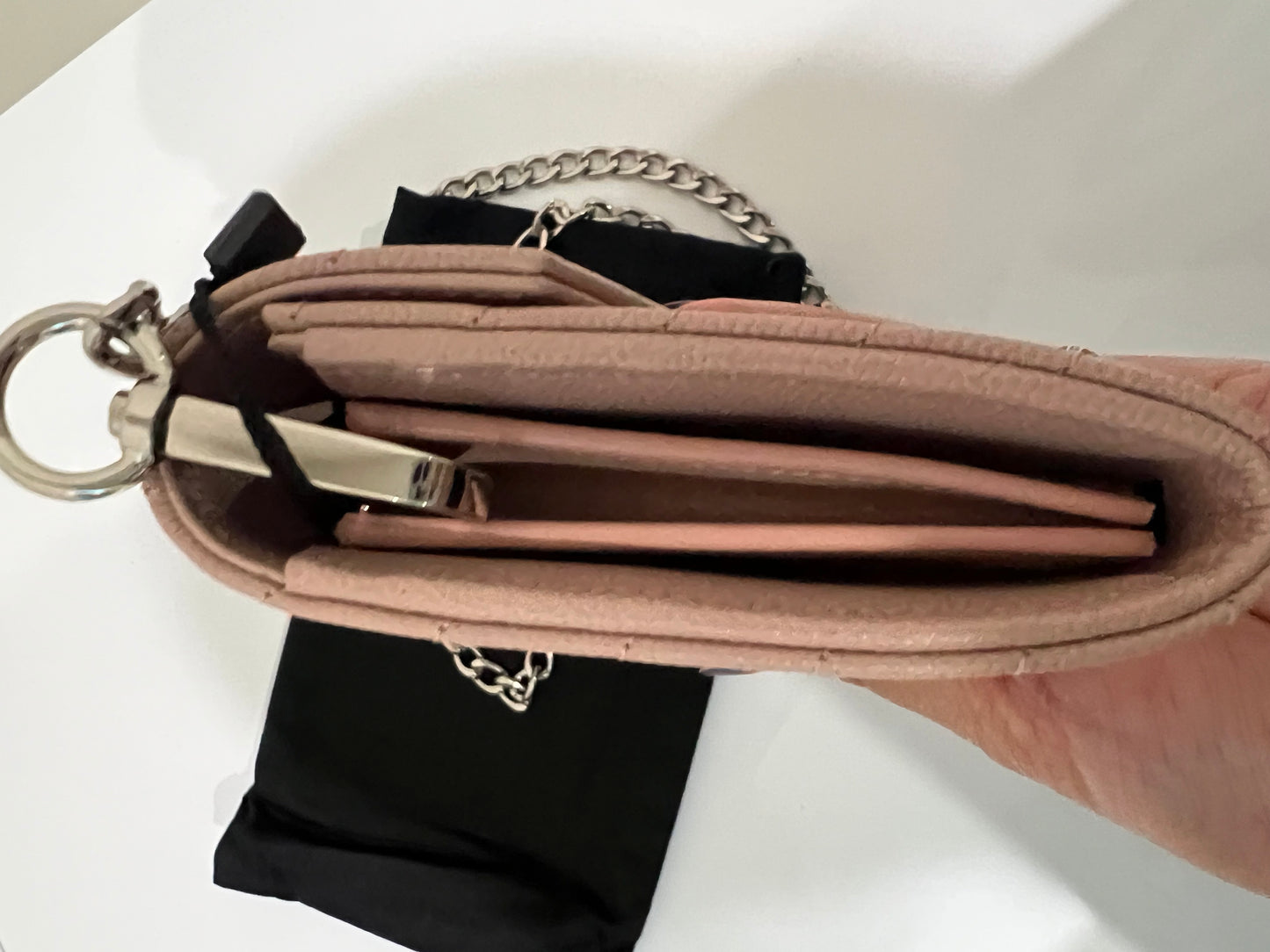 Pink YSL cassandre wallet on chain