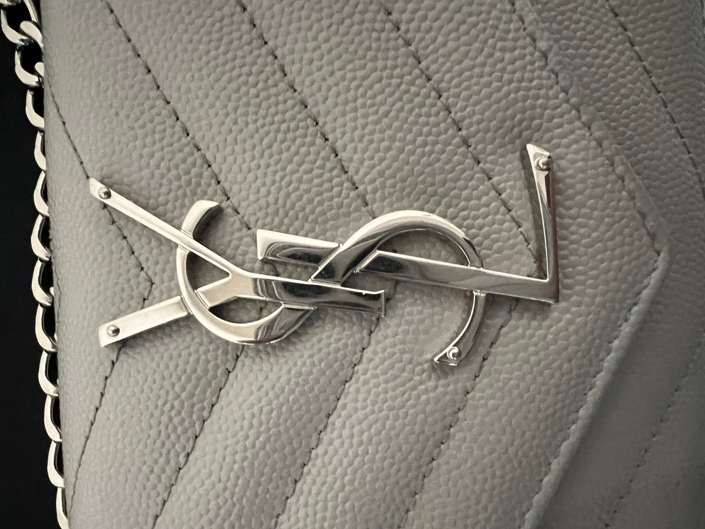 Grey YSL monogram wallet on chain