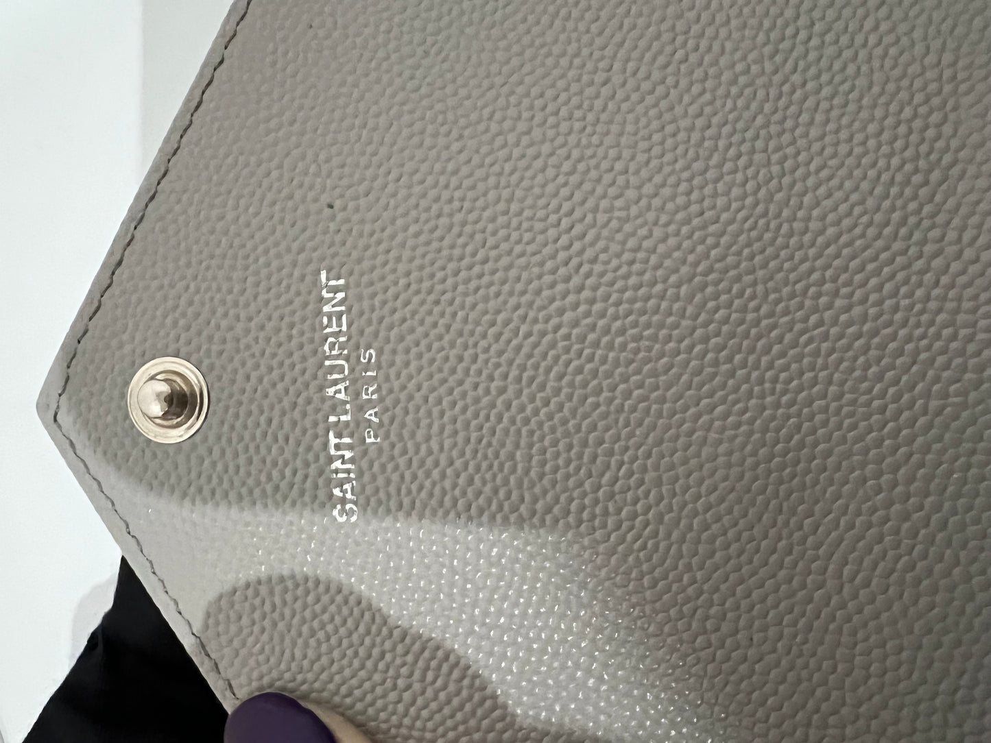 Grey YSL monogram wallet on chain