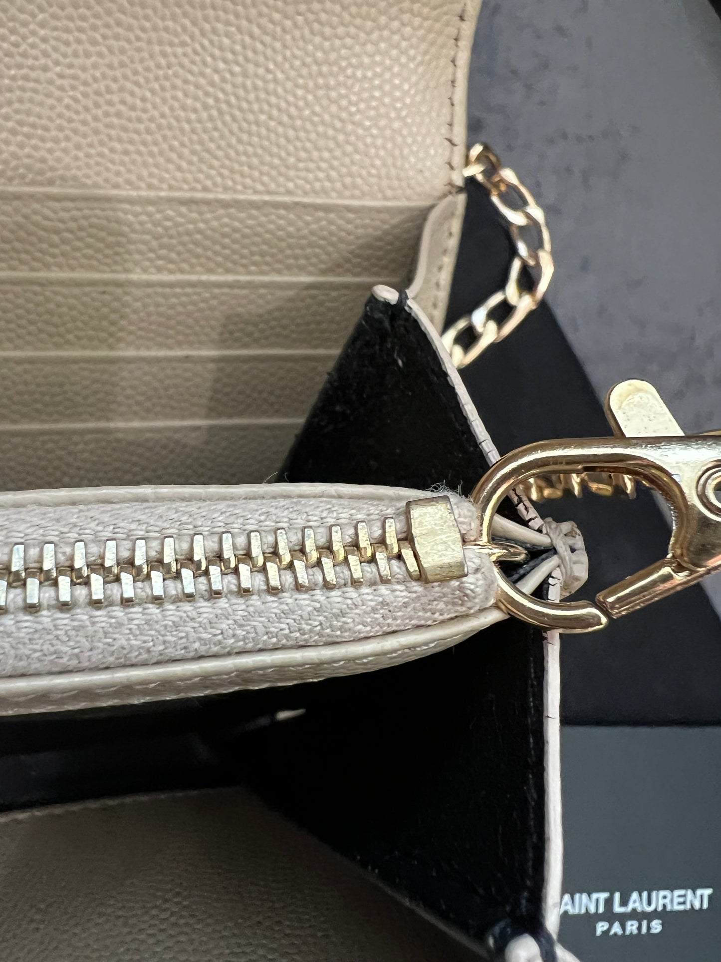 Beige YSL cassandre wallet on chain