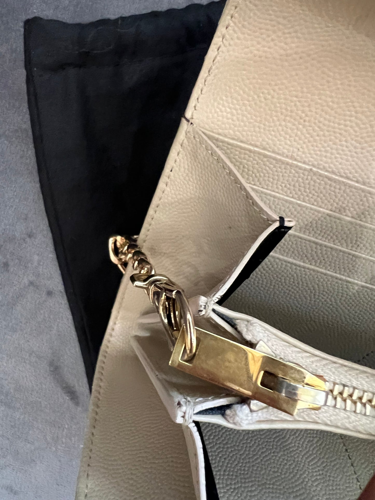Beige YSL cassandre wallet on chain