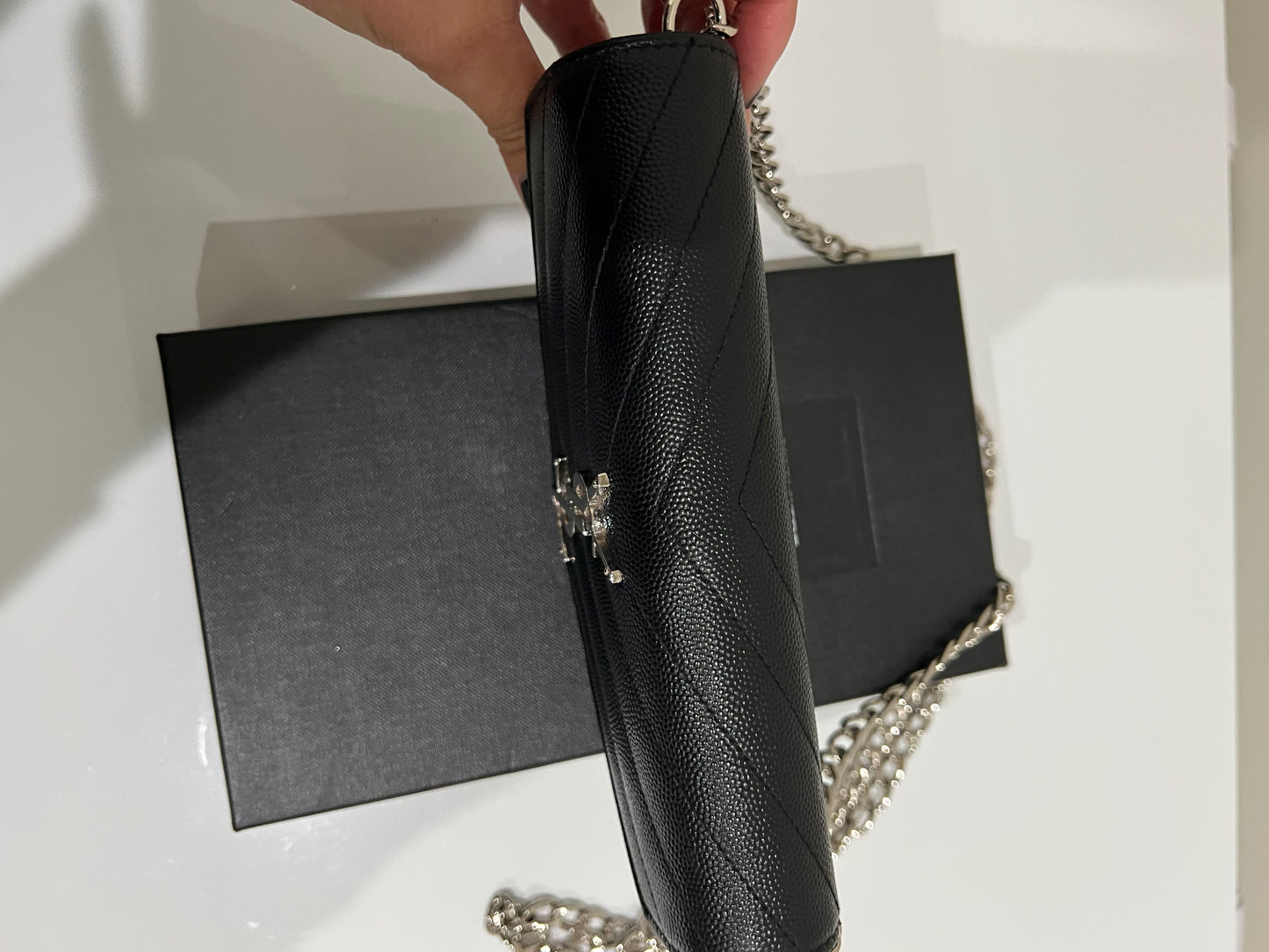 Yves Saint Laurent Cassandre envelope flap wallet on chain