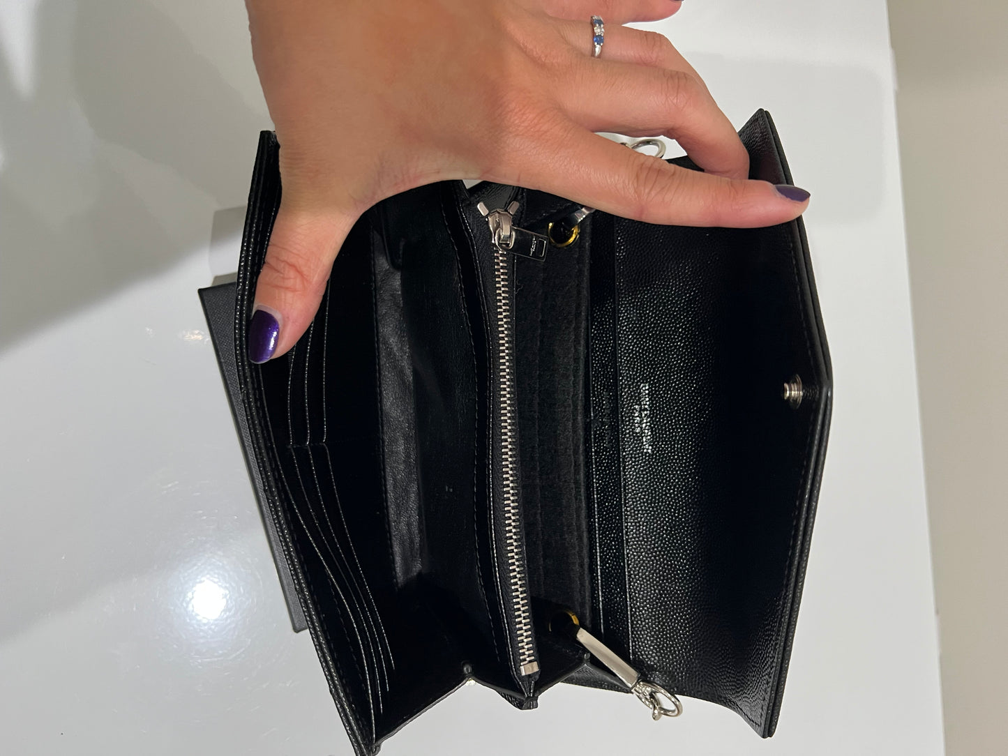 Yves Saint Laurent Cassandre envelope flap wallet on chain