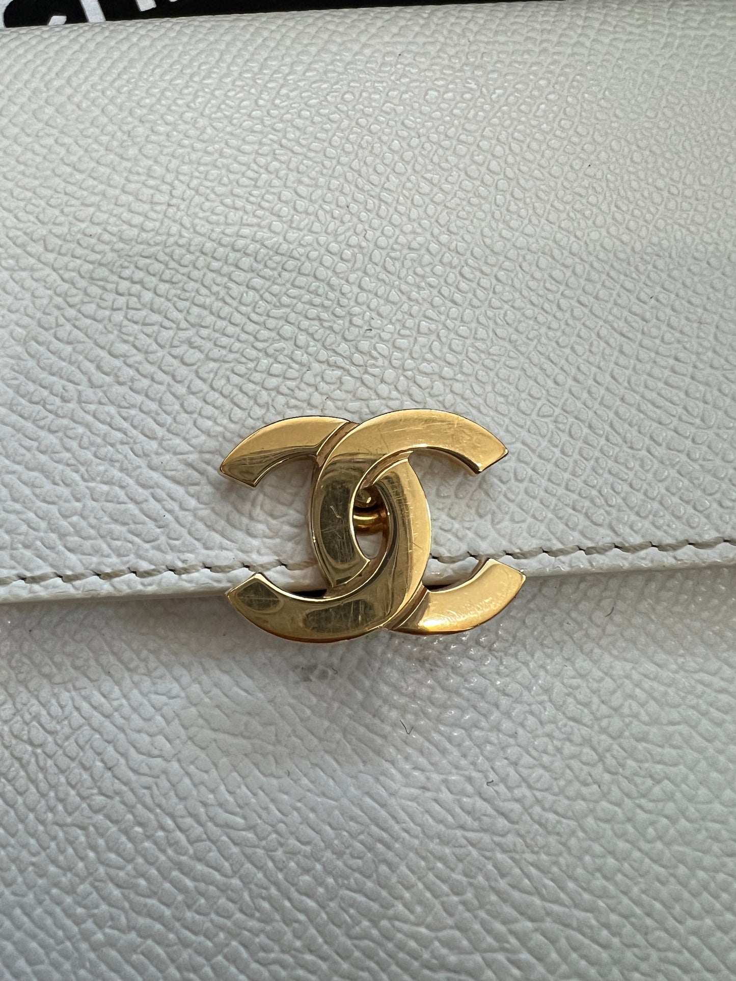 Chanel caviar large white clutch wallet on chain